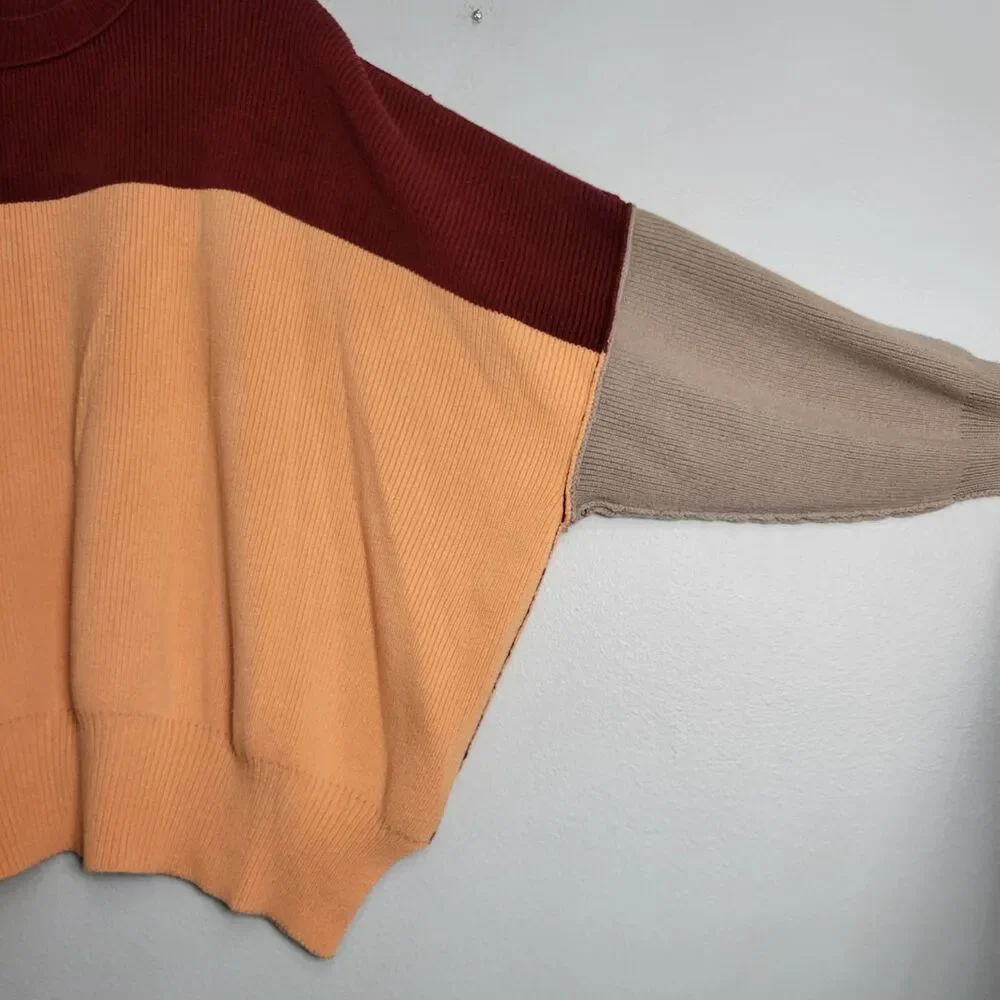 Free People Easy Street Colorblock Sweater M Oversized Slouchy Fisherman Boho